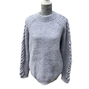 White Birch Cozy Gray Sweater with Braided Peel A Boo Sleeves, Winter Sweater